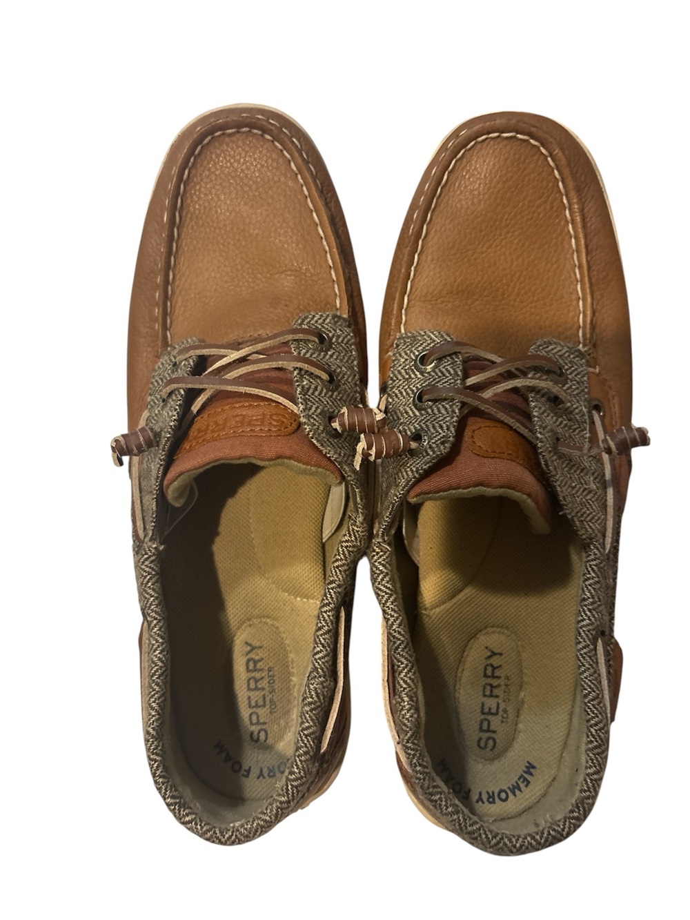 Sperry Women's Tan Leather Boat Shoes with Patterned Collar - Picture 4 of 5